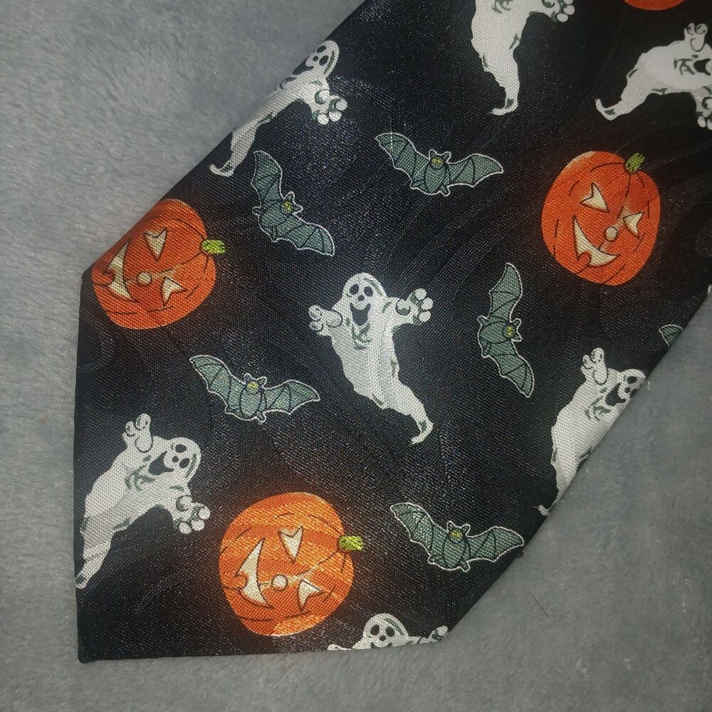 Fratello Hand Made Halloween Tie 4" Tip 60" Long Polyester Unworn Pumpkin Ghost - Picture 12 of 16